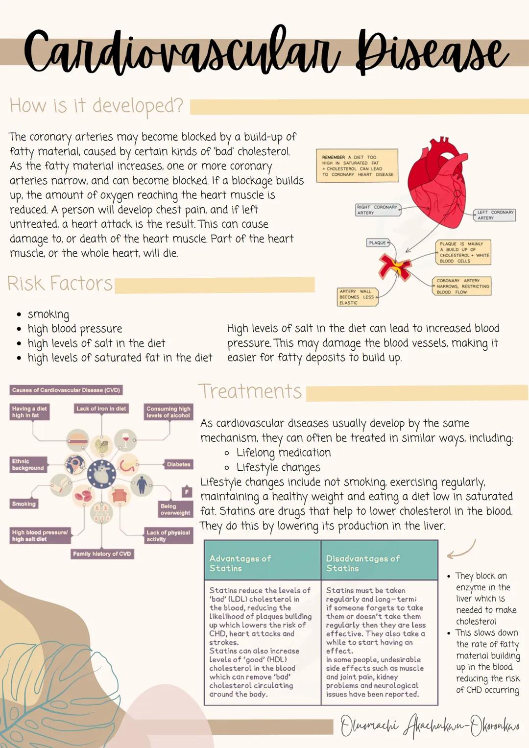 Cardiovascular Disease
How is it developed?
The coronary arteries may become blocked by a build-up of
fatty material, caused by certain kind