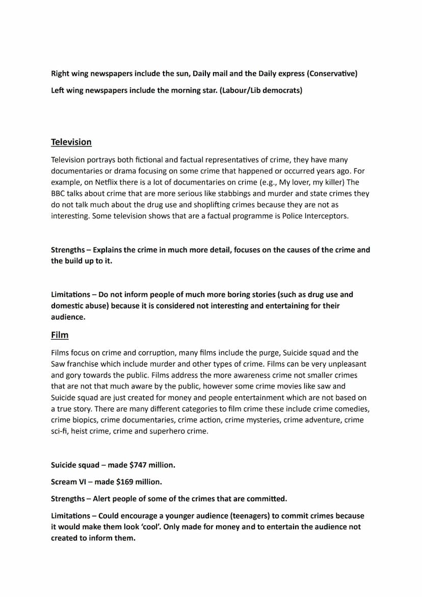 Unit 1.4 - Describe media Representation of crime.
ALL MEDIA IN THE LIST MUST BE COVERED IN THE ASSESMENT QUESTION (35 MINUETS
AND 6 MARKS) 