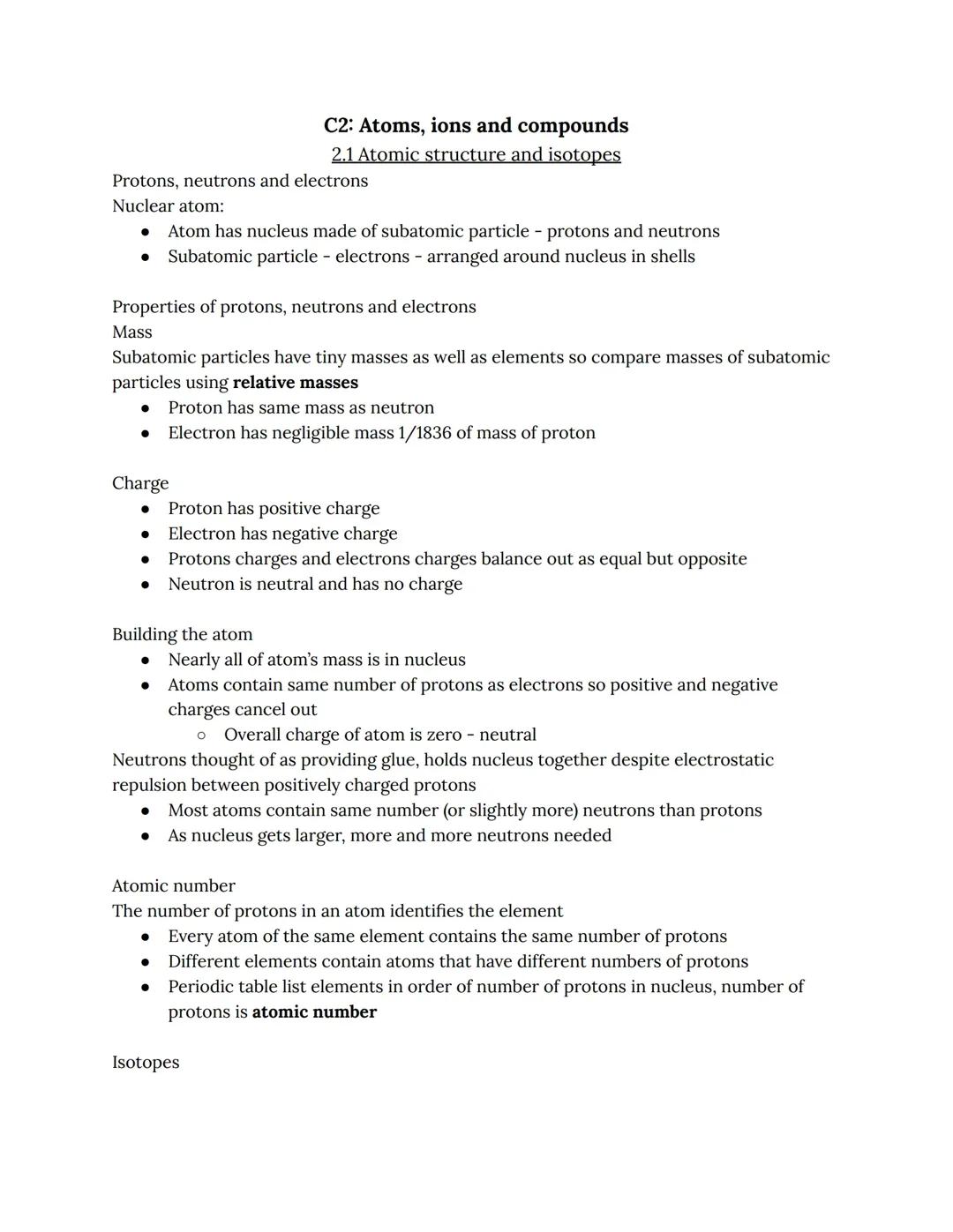A-level chemistry - Chapter 2 - Atoms, ions and compounds