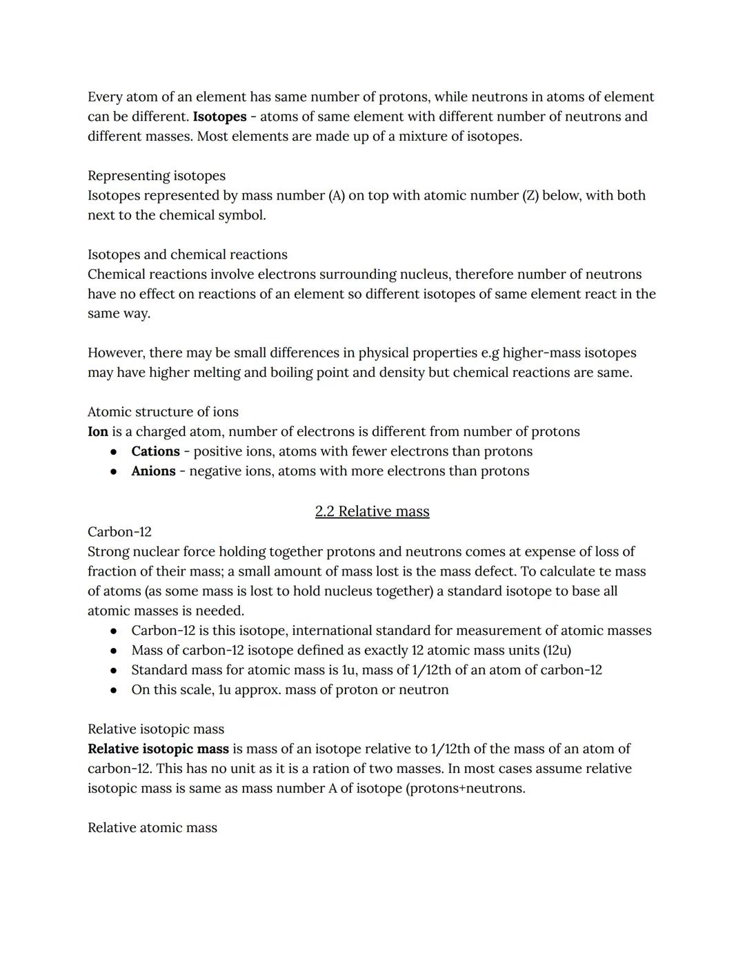 Protons, neutrons and electrons
Nuclear atom:
Properties of protons, neutrons and electrons
Mass
●
Atom has nucleus made of subatomic partic