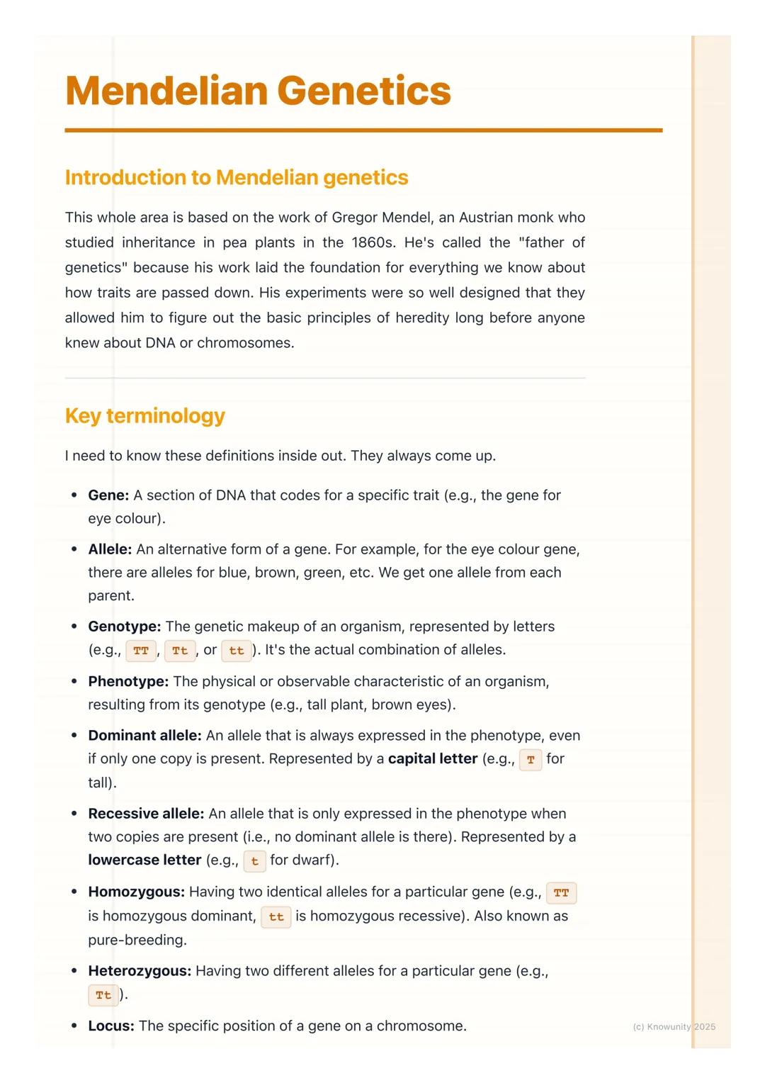 # Mendelian Genetics

Introduction to Mendelian genetics

This whole area is based on the work of Gregor Mendel, an Austrian monk who
studie