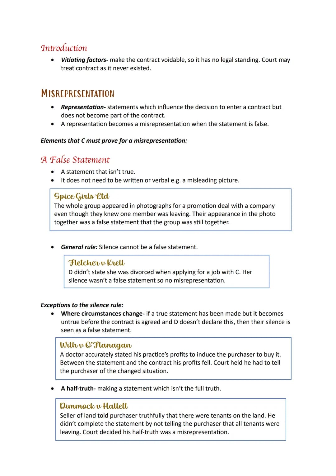 Vitiating
Factors Introduction
Vitiating factors- make the contract voidable, so it has no legal standing. Court may
treat contract as it ne