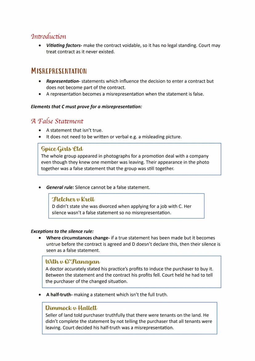 Vitiating
Factors Introduction
Vitiating factors- make the contract voidable, so it has no legal standing. Court may
treat contract as it ne