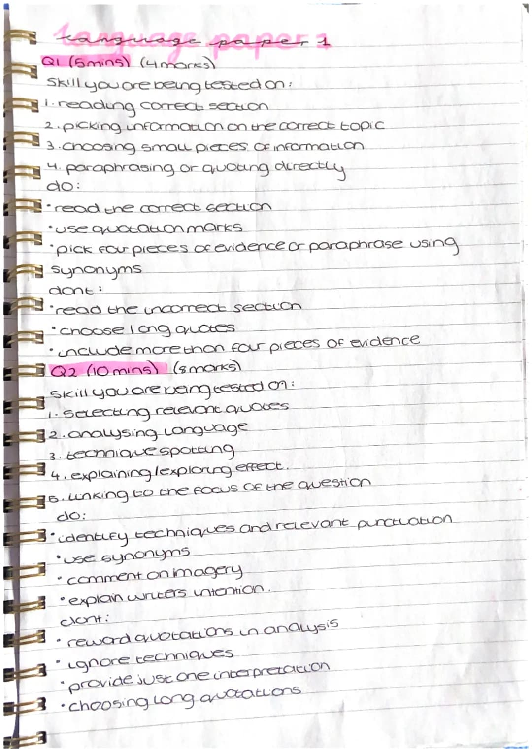 T
kansuage paper &
сде
QI (5mins) (4 marks)
Skill you are being tested on:
1.reading correct section
2. picking information on the correct t