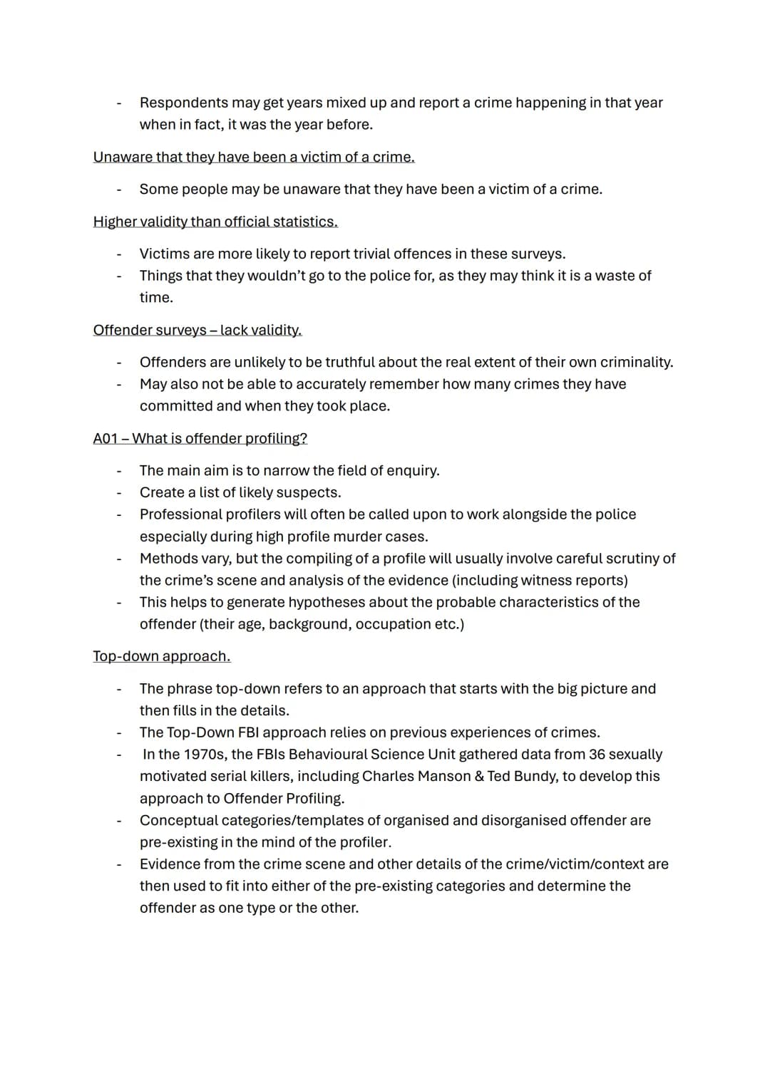 Forensic psychology topic notes
A01-What is crime?
Crime can be defined as any act which breaks the law and therefore warrants
some form of 
