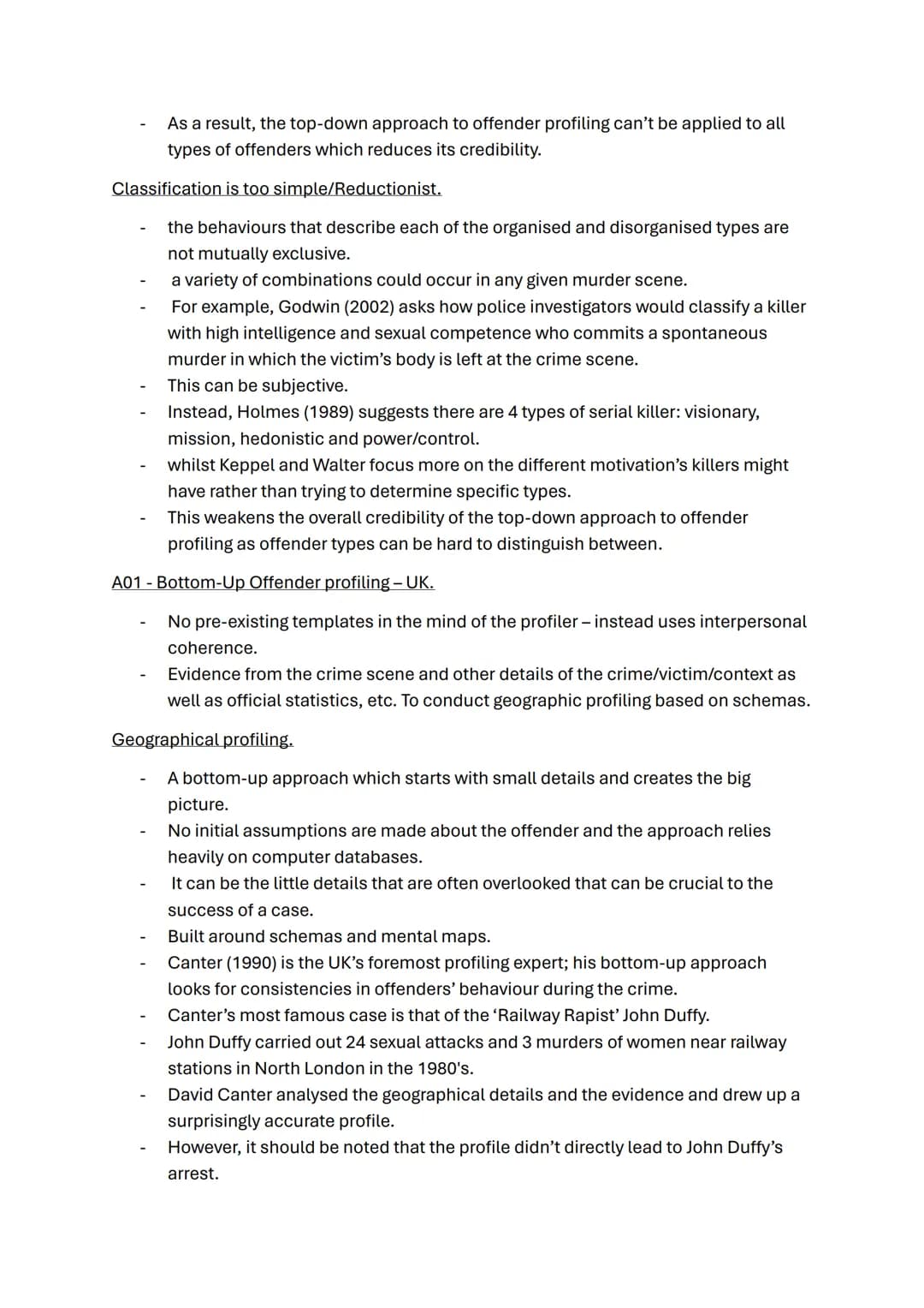 Forensic psychology topic notes
A01-What is crime?
Crime can be defined as any act which breaks the law and therefore warrants
some form of 