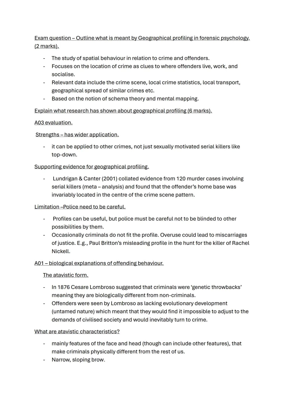 Forensic psychology topic notes
A01-What is crime?
Crime can be defined as any act which breaks the law and therefore warrants
some form of 