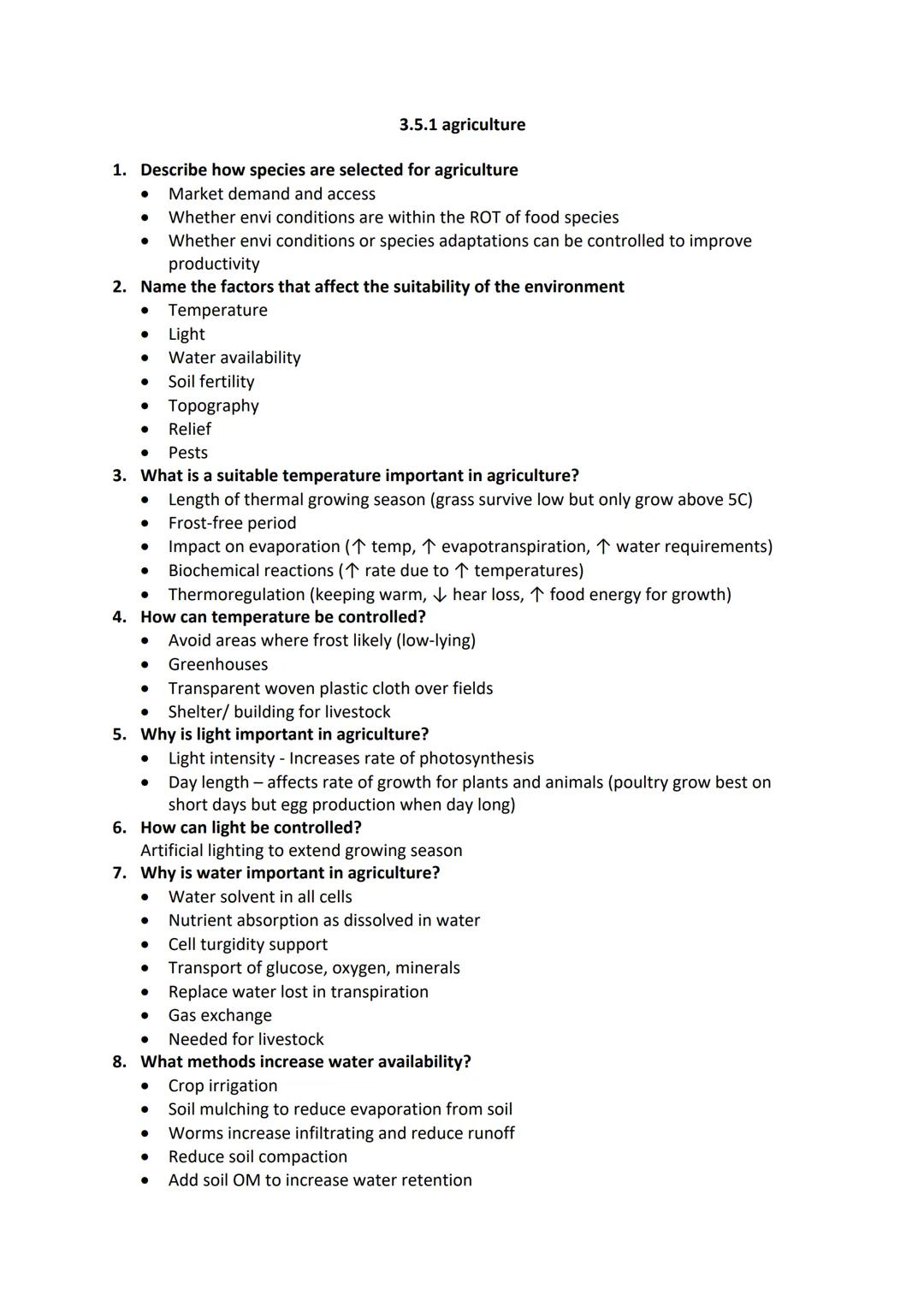 Agriculture Revision Questions