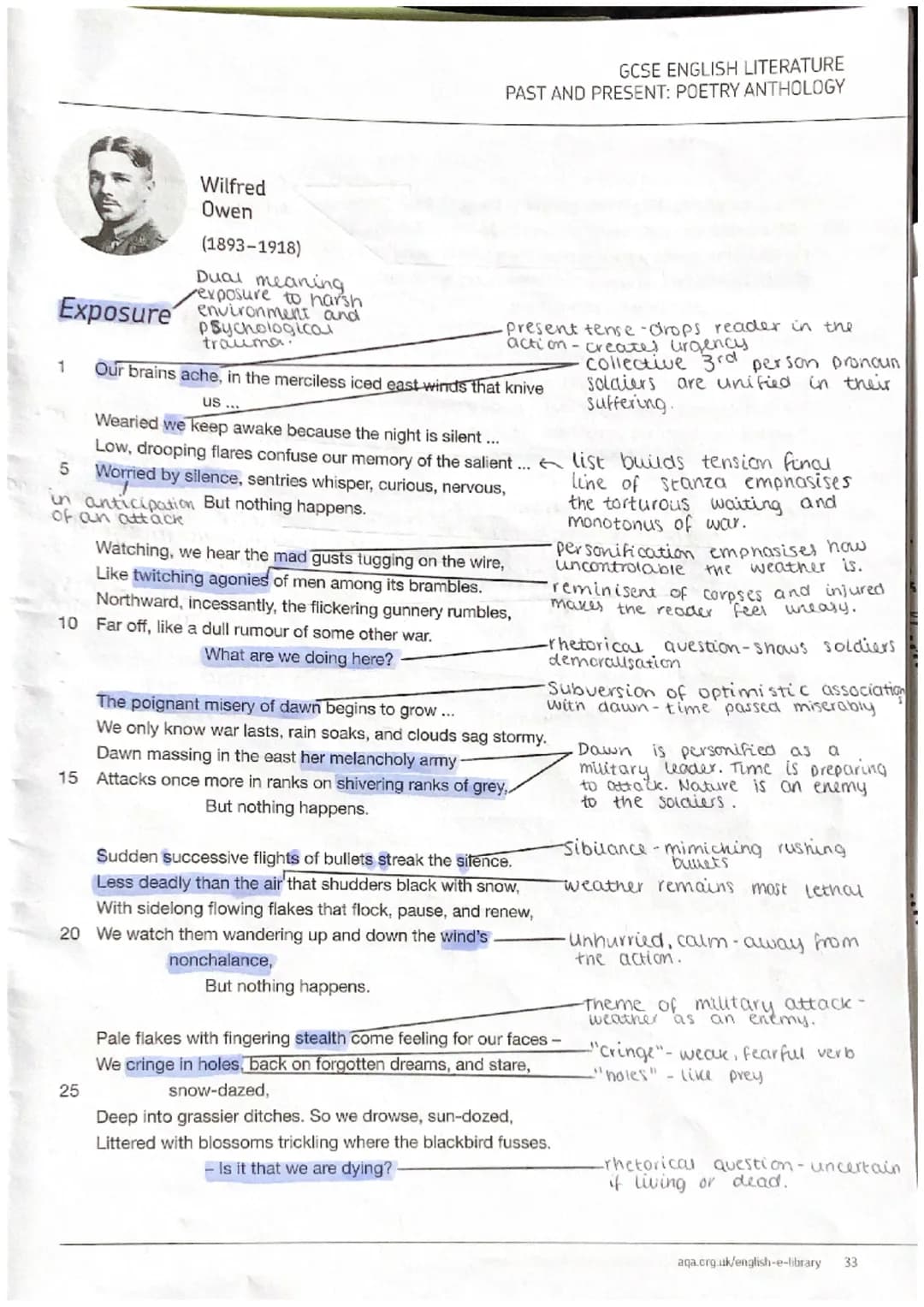 Wilfred
Owen
(1893-1918)
Dual meaning
exposure to harsh
Exposure environment and
psychologica
trauma.
1
GCSE ENGLISH LITERATURE
PAST AND PRE