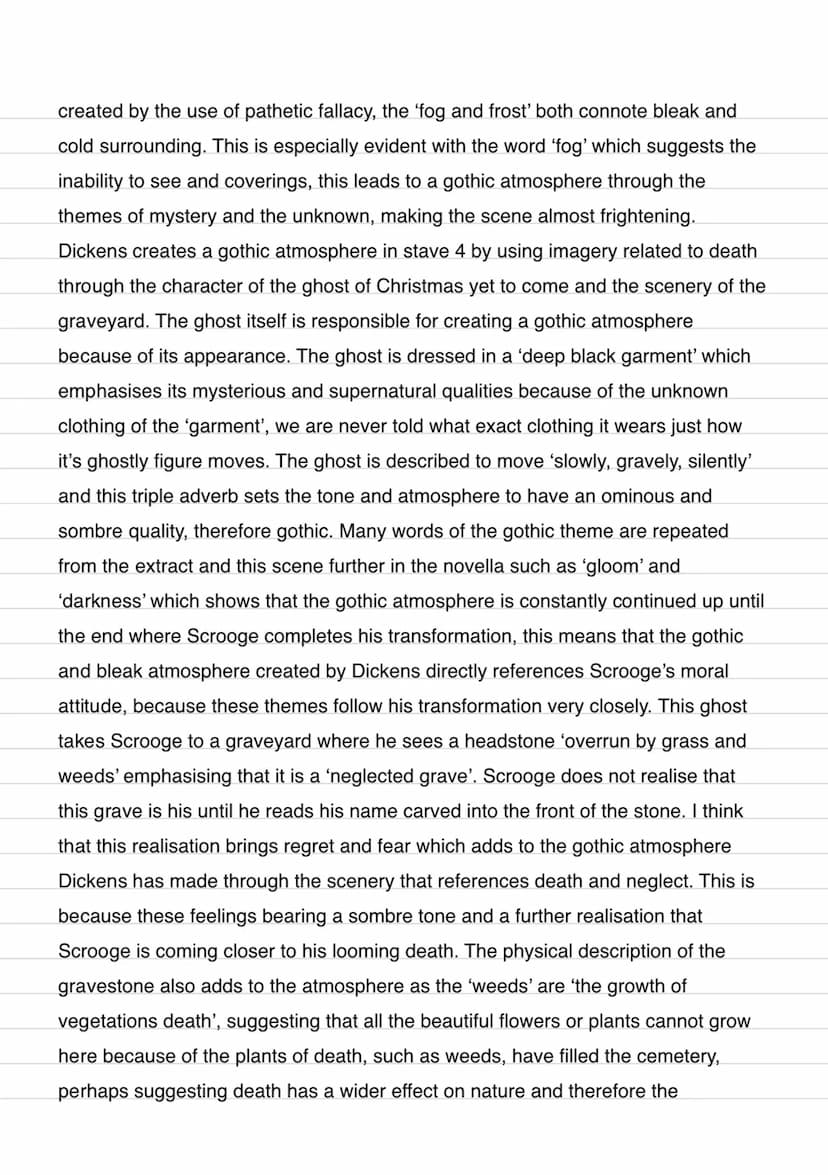 Explore how dickens creates gothic atmosphere in this
extract and elsewhere in the novel. (40)
In this extract and during stave 4 of the nov