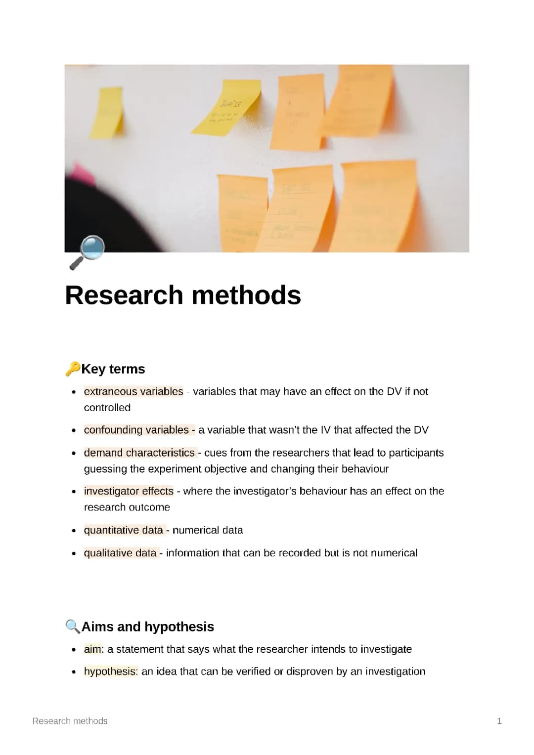AQA A Level Psychology Research Methods Notes and Exam Questions PDF