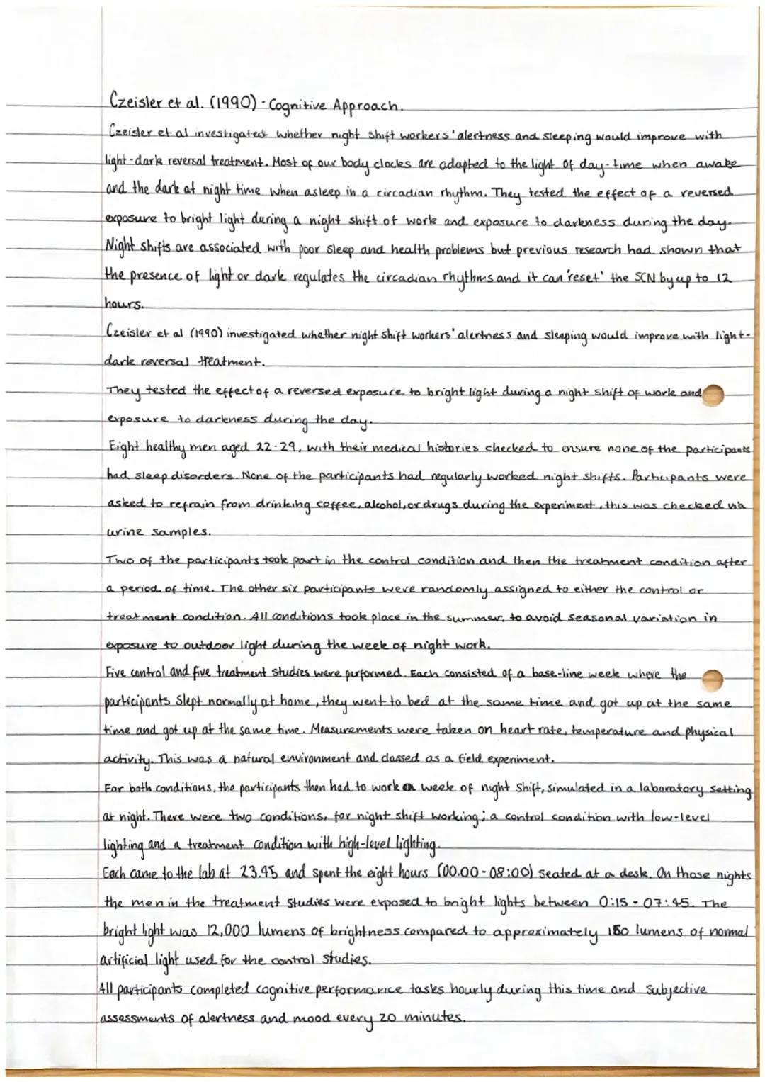 Psychology - Czeisler et al (1990) Study into sleep with Shift Workers 