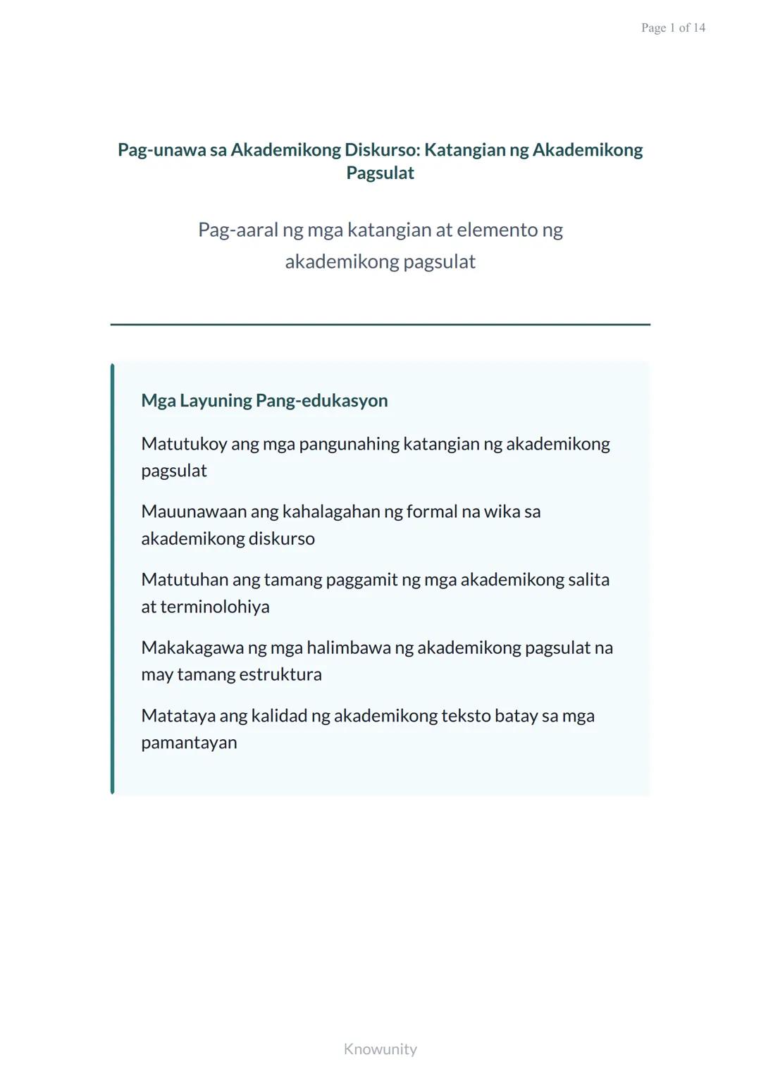 # Pag-unawa sa Akademikong Diskurso: Katangian ng Akademikong Pagsulat

Pag-aaral ng mga katangian at elemento ng akademikong pagsulat

## M