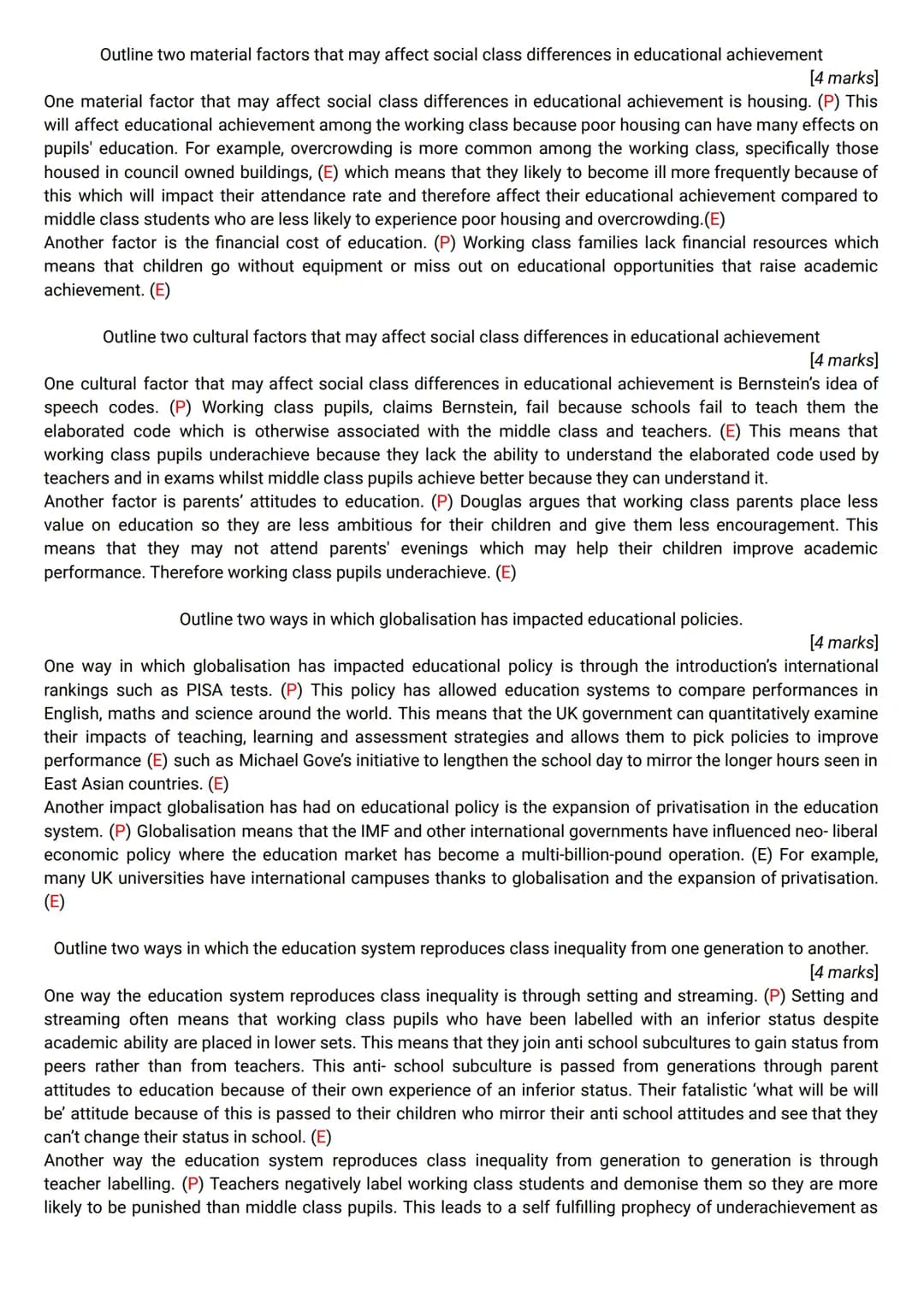AQA A Level Sociology Education Practice Questions and Answers PDF