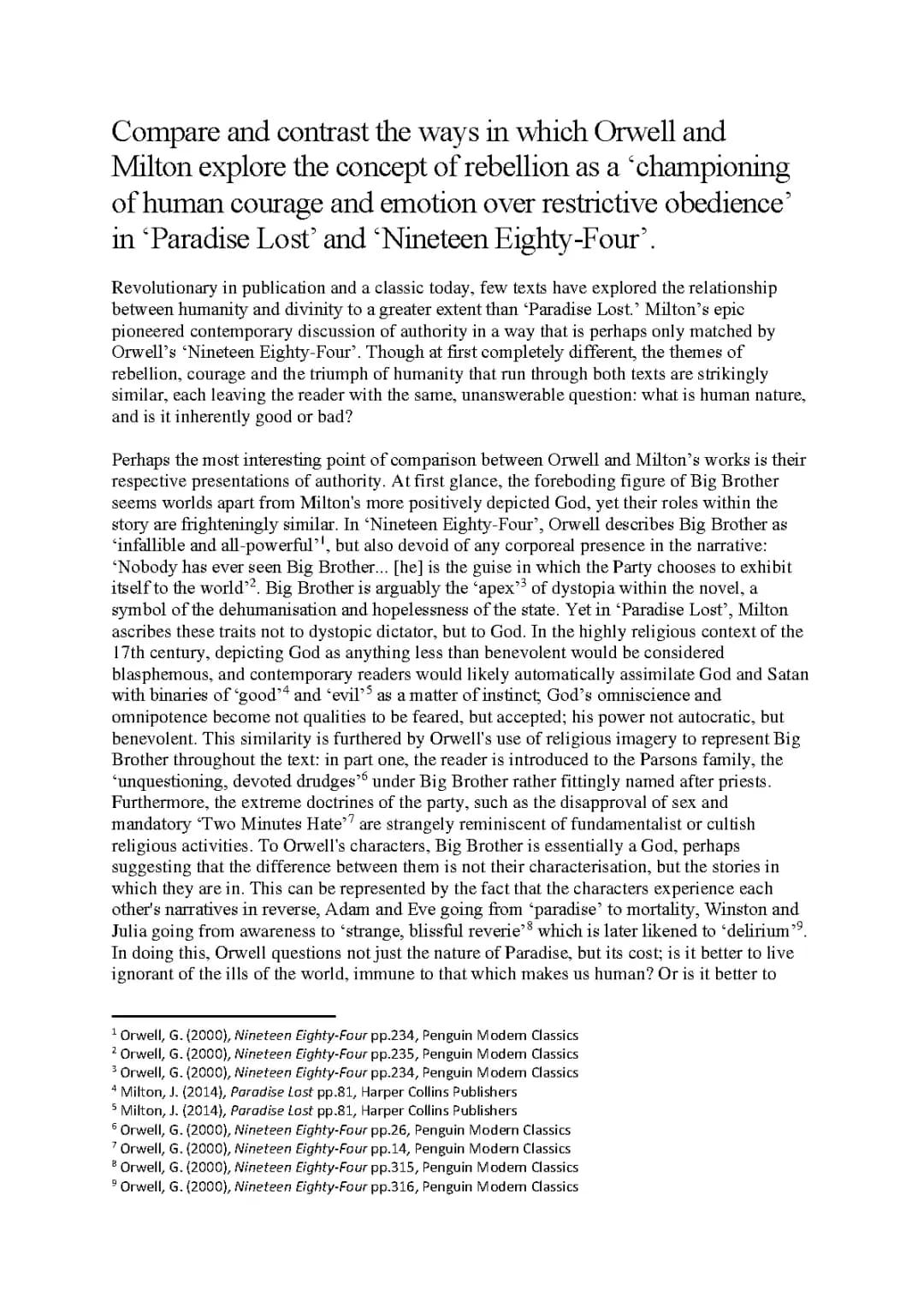 AQA A-Level English Lit: Compare 'Paradise Lost' & '1984' FULL MARKS Essay