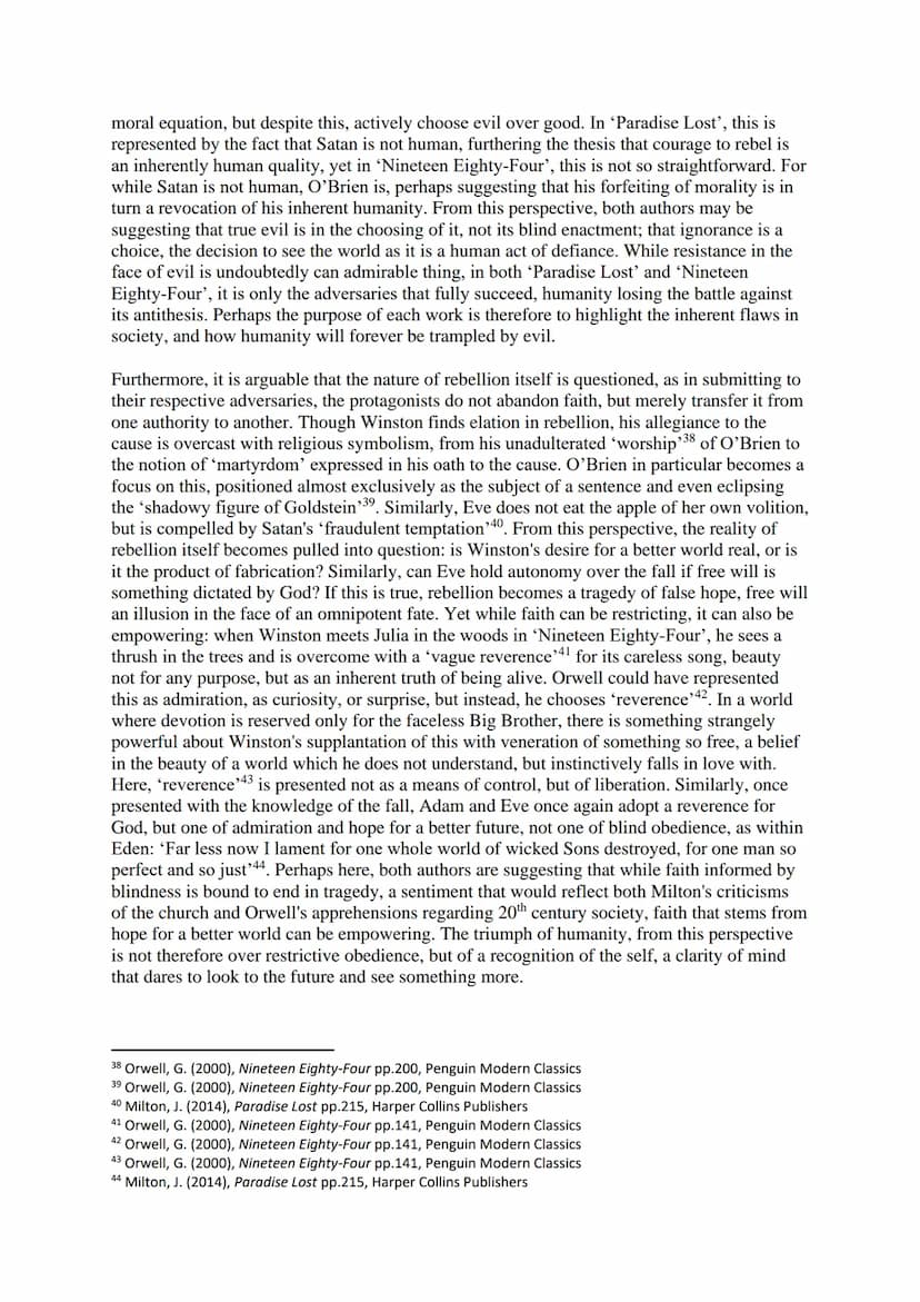 Compare and contrast the ways in which Orwell and
Milton explore the concept of rebellion as a 'championing
of human courage and emotion ove