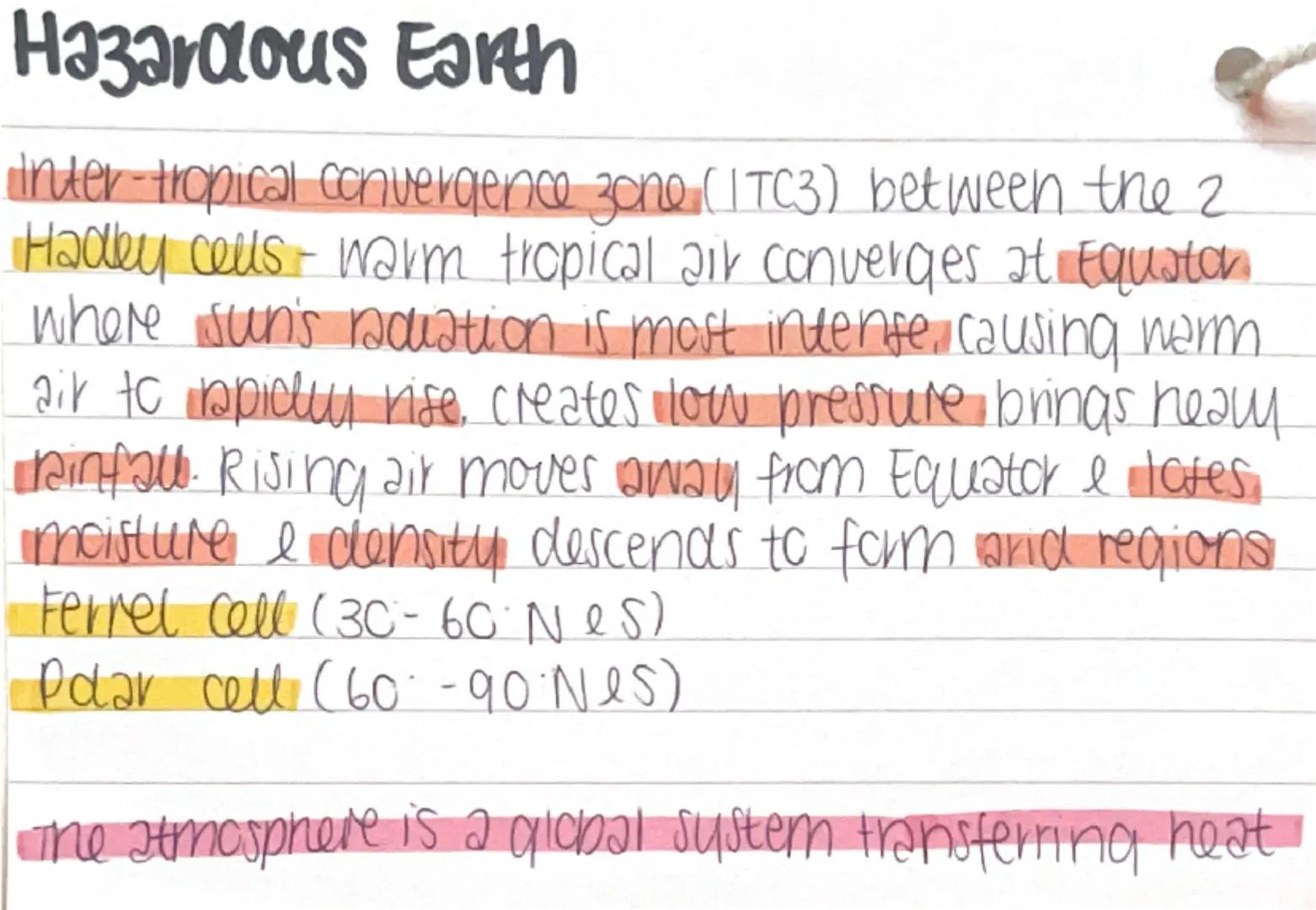 # Paper 1: Topic 1
Heat distributed by ① pressure differences and
② Ocean currents
① land & sea heat up differently
② cold, salty water sink