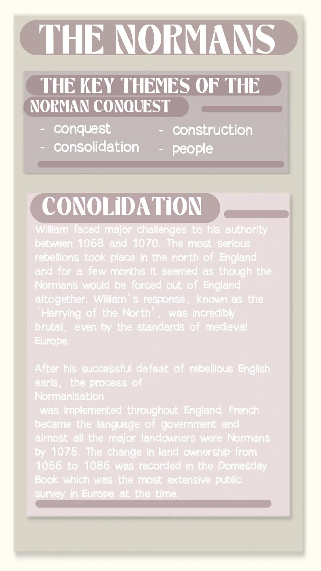 THE NORMANS
THE KEY THEMES OF THE
NORMAN CONQUEST
conquest
- construction
consolidation
-
people
PEOPLE
Major events in medieval Europe, suc