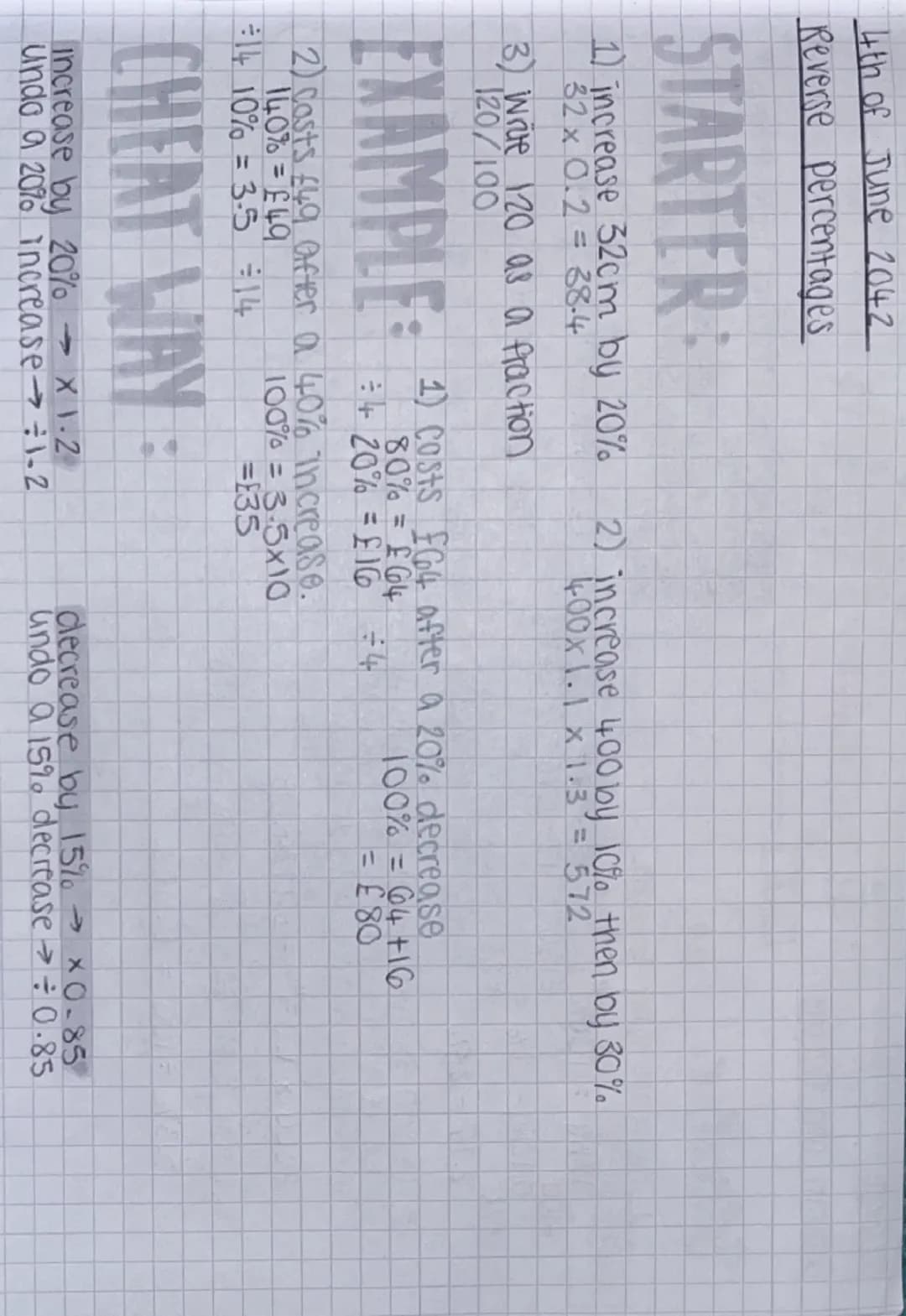 UNIT 4
percentages
Starter: 1) 50% of 90 = 452) 10% of 90 = 9 3) 25% of 90 = 22.5
Percentage rules
50% = ÷2
25%==4
10% = ÷10
1% = =100
11
90