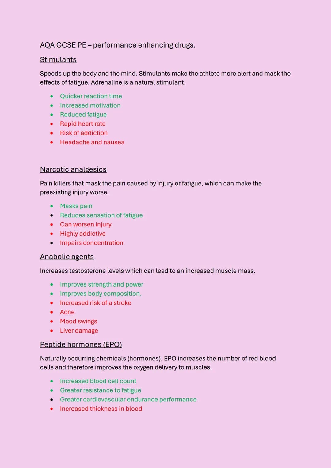 gcse pe performance enhancing drugs (peds)