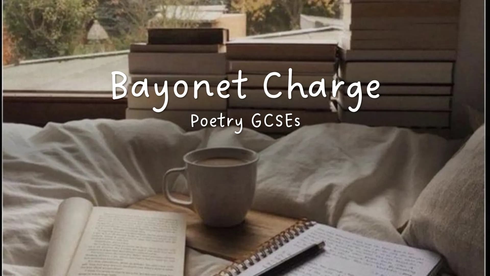 Bayonet Charge
Poetry GCSES Bayonet Charge
Bayonet Charge describes the thoughts and actions of a WW1 soldier as he charges towards the
enem
