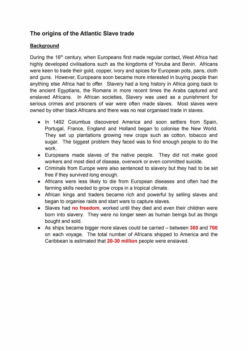 National 5 History Revision Notes
The Atlantic Slave Trade 1770-1807
NOT
MAN & The origins of the Atlantic Slave trade
Background
During the
