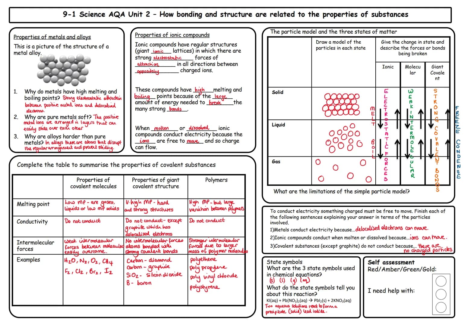 Properties of metals and alloys
This is a picture of the structure of a
metal alloy.
1. Why do metals have high melting and
boiling points? 