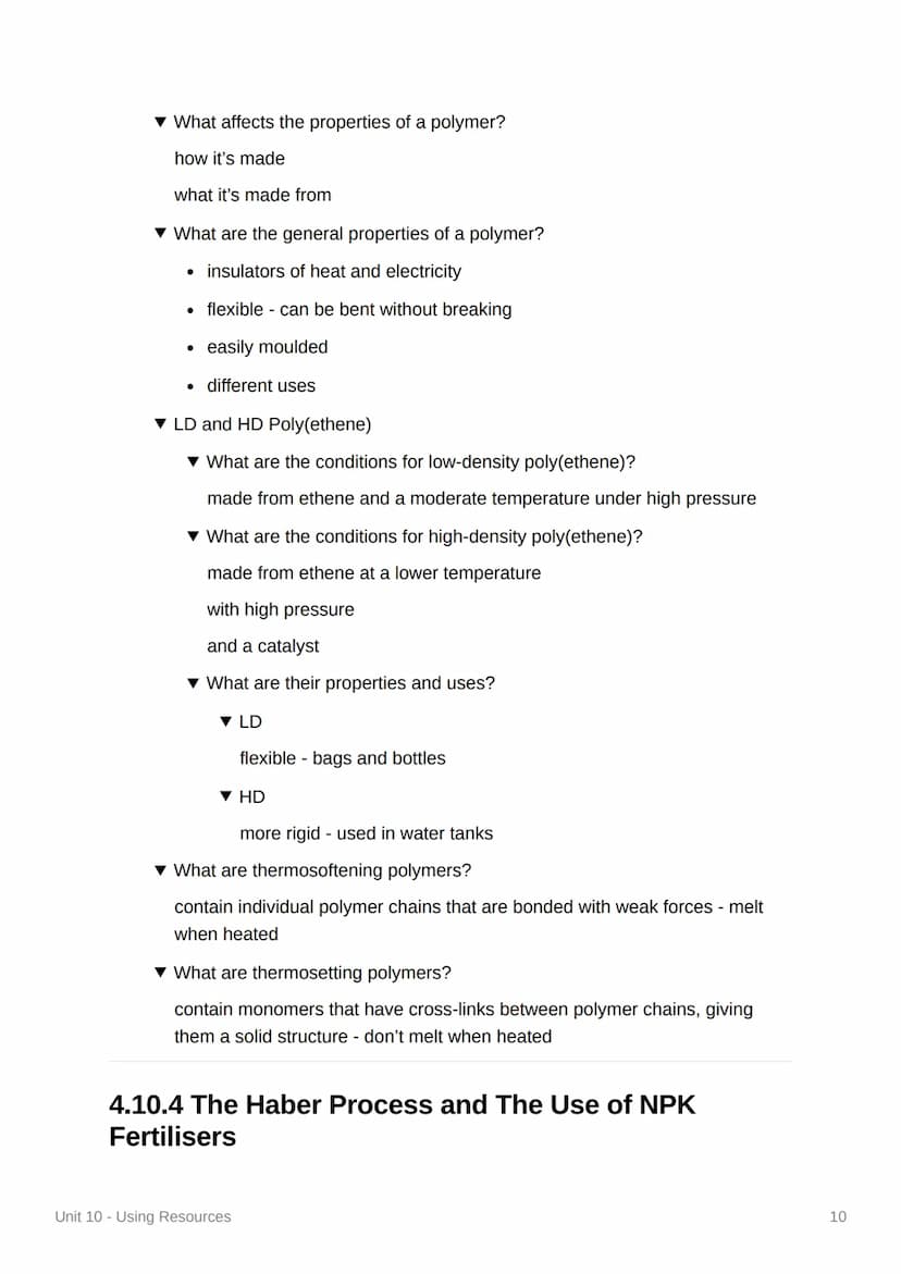 Unit 10 - Using Resources
4.10.1 Using the Earth's Resources and Obtaining
Potable Water
▼ What do humans use the Earth's resources for?
war