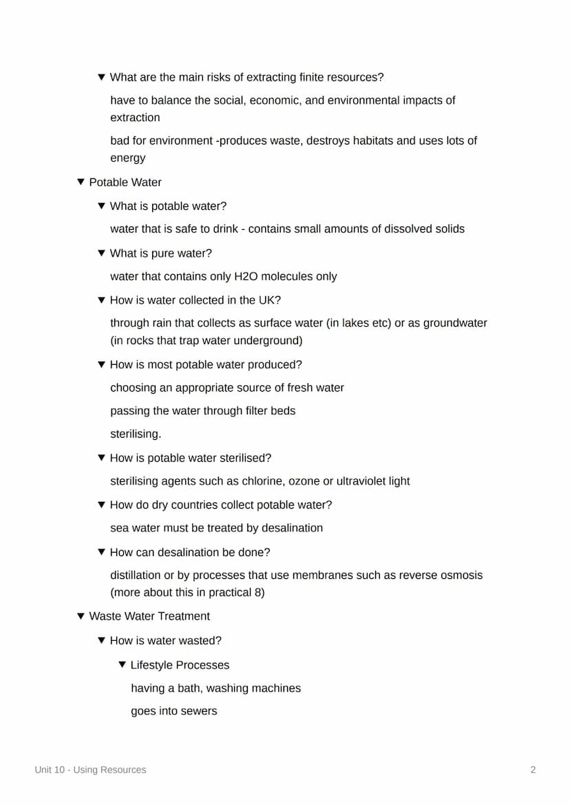 Unit 10 - Using Resources
4.10.1 Using the Earth's Resources and Obtaining
Potable Water
▼ What do humans use the Earth's resources for?
war