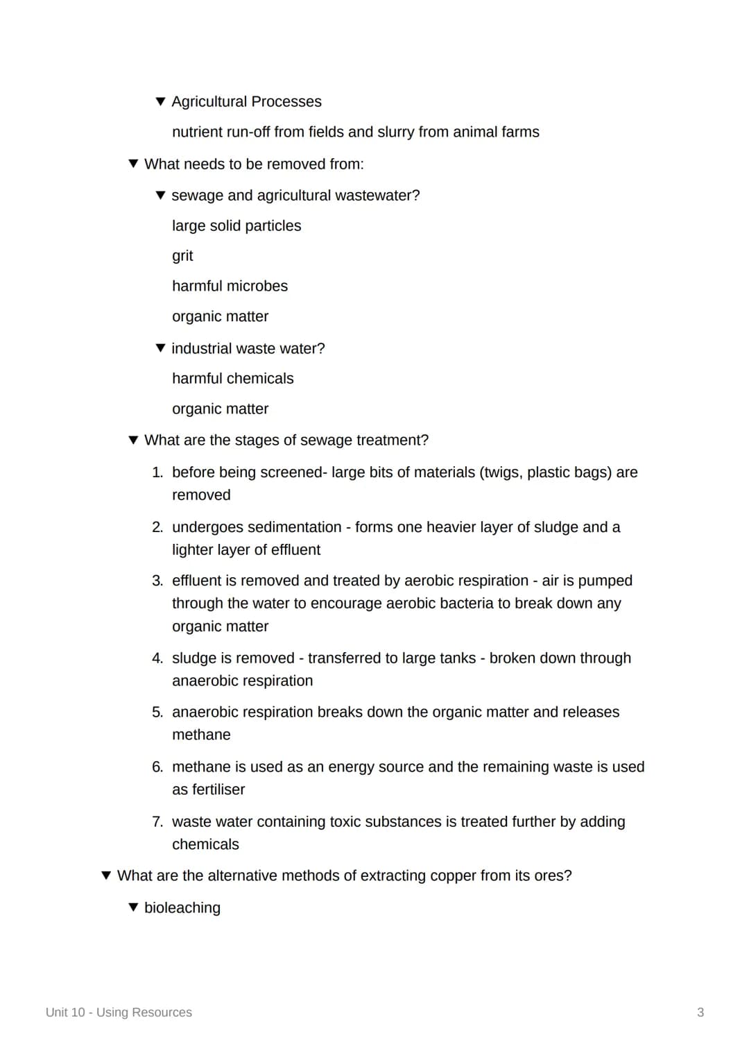 Unit 10 - Using Resources
4.10.1 Using the Earth's Resources and Obtaining
Potable Water
▼ What do humans use the Earth's resources for?
war