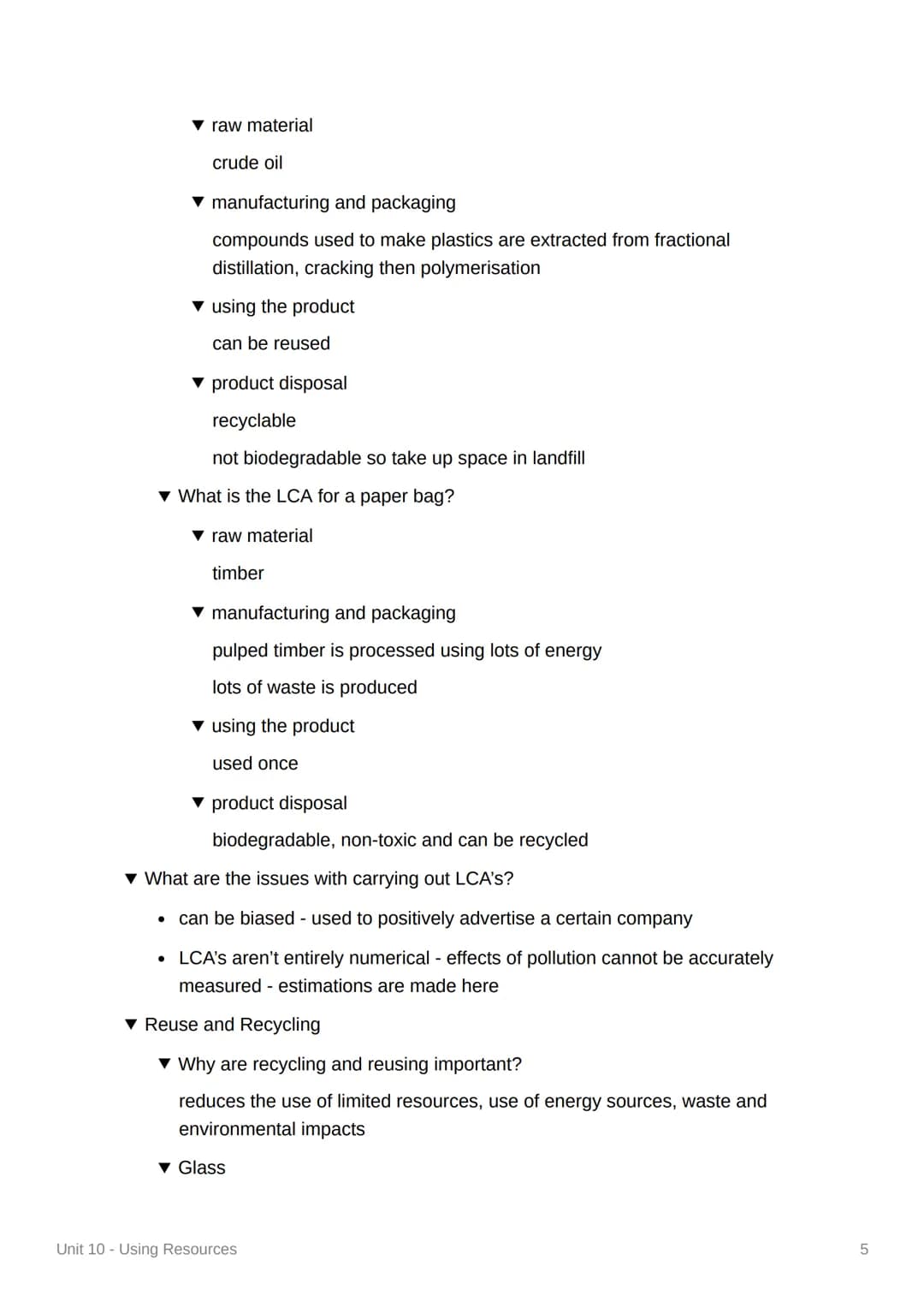 Unit 10 - Using Resources
4.10.1 Using the Earth's Resources and Obtaining
Potable Water
▼ What do humans use the Earth's resources for?
war