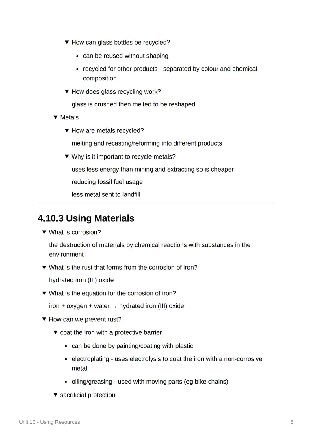 Unit 10 - Using Resources
4.10.1 Using the Earth's Resources and Obtaining
Potable Water
▼ What do humans use the Earth's resources for?
war
