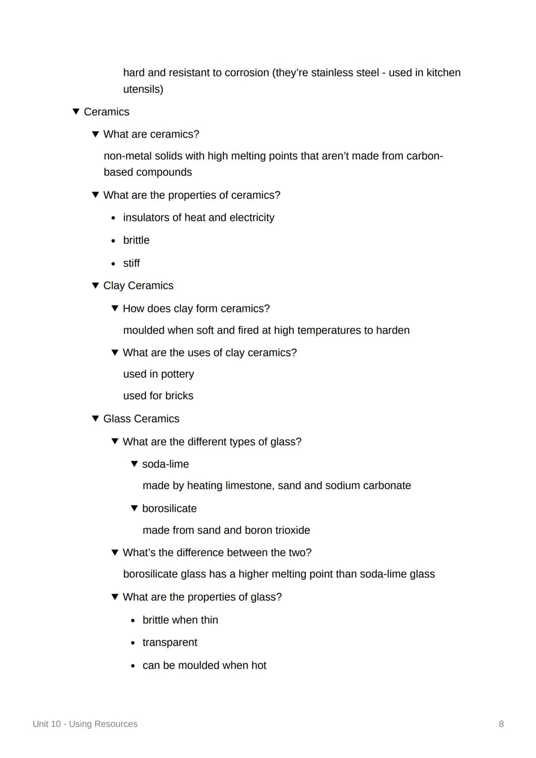 Unit 10 - Using Resources
4.10.1 Using the Earth's Resources and Obtaining
Potable Water
▼ What do humans use the Earth's resources for?
war
