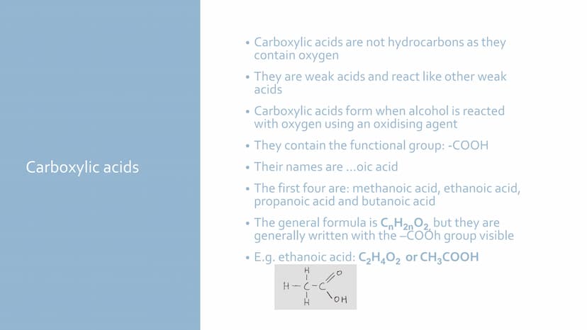 ORGANIC
CHEMISTRY
Hydrocarbons, alkanes,
alkenes, alcohols,
carboxylic acids and
esters Hydrocarbons
Compounds made up of only hydrogen and 