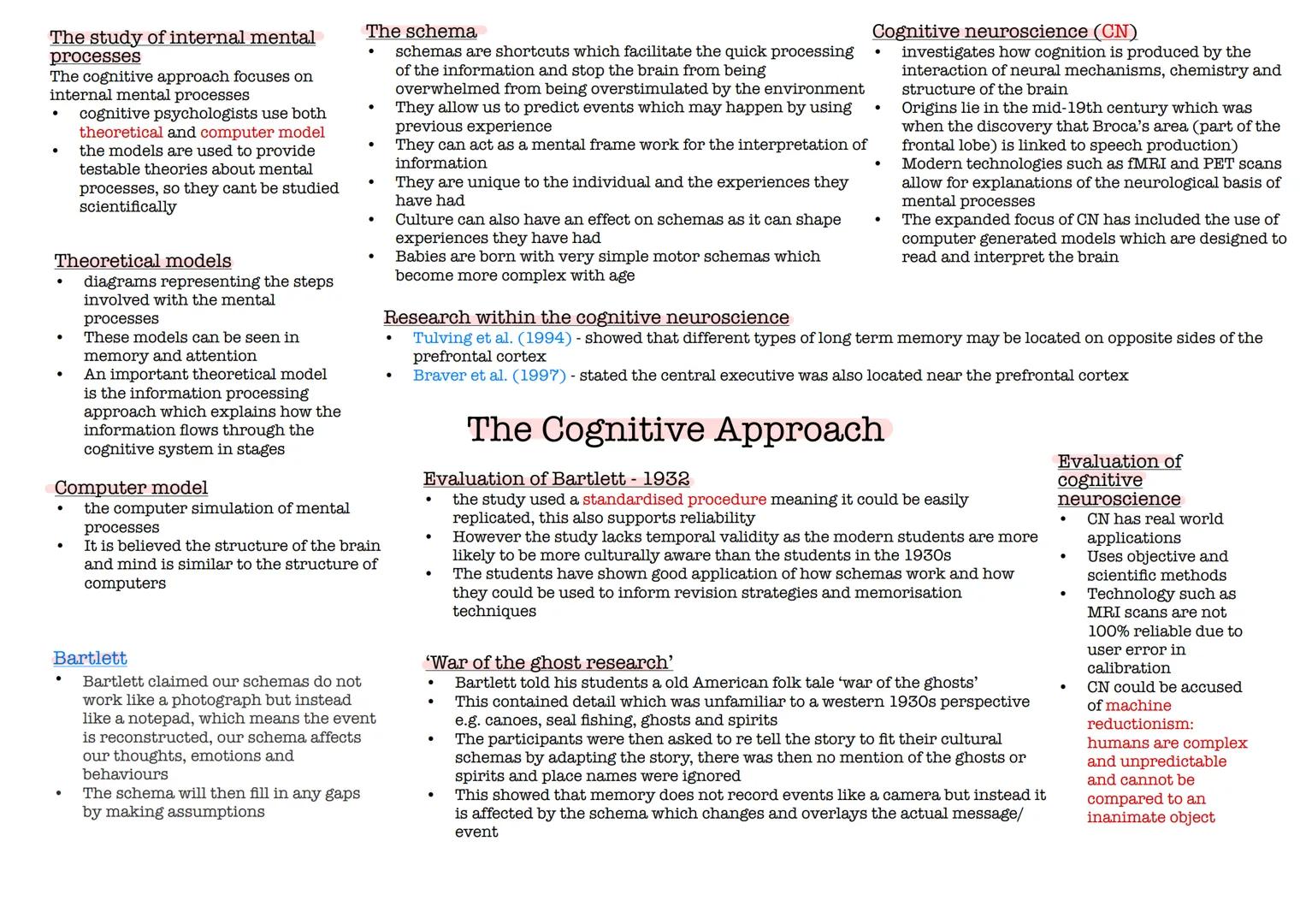 The study of internal mental
processes
The cognitive approach focuses on
internal mental processes
cognitive psychologists use both
theoreti