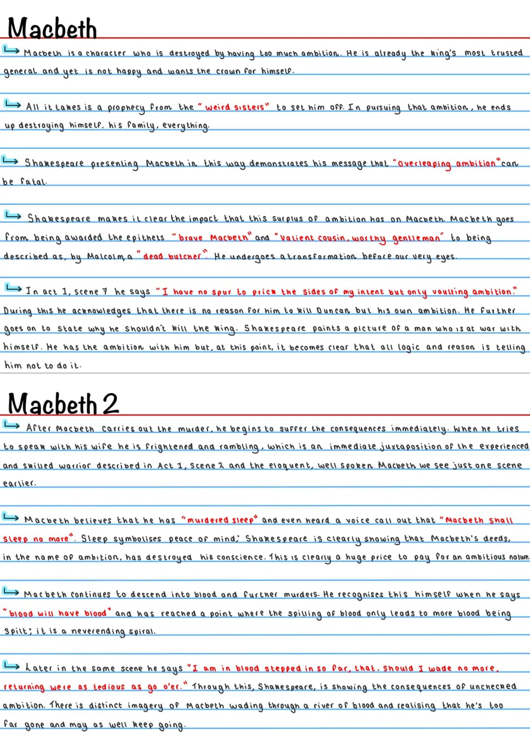 Macbeth
Macbeth is a character who is destroyed by having too much ambition. He is already the king's most trusted
general and yet is not ha