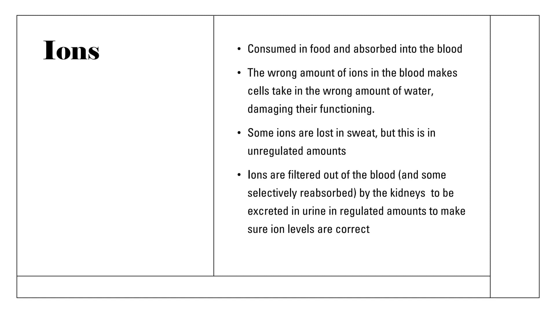 The Kidneys Functions
Remove waste/excess
substances from the blood
to be excreted as urine
These substances include
excessions and water, a