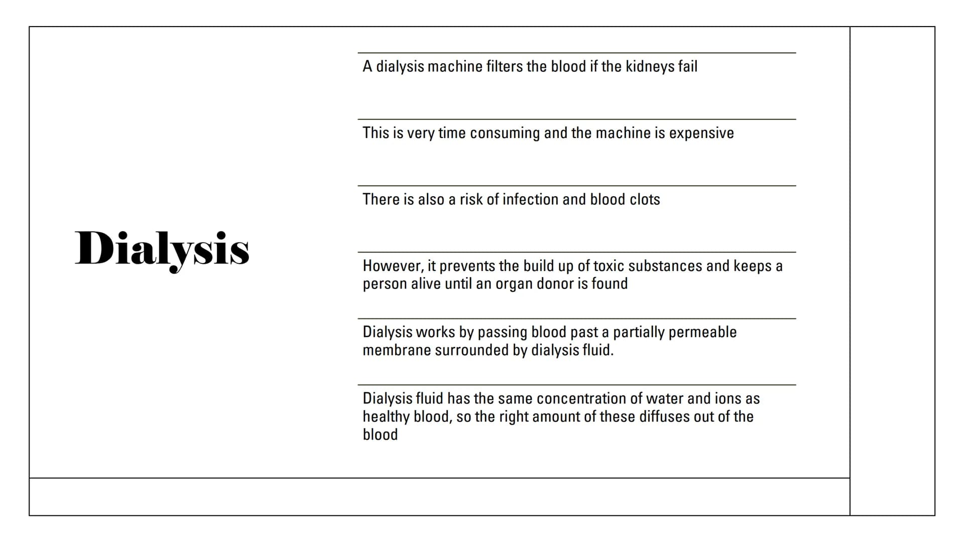 The Kidneys Functions
Remove waste/excess
substances from the blood
to be excreted as urine
These substances include
excessions and water, a