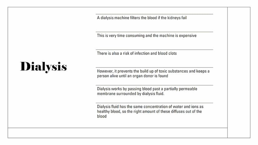 The Kidneys Functions
Remove waste/excess
substances from the blood
to be excreted as urine
These substances include
excessions and water, a