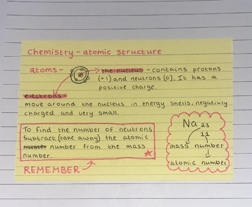 Chemistry-paper 1
atomic
Structure + periodic
table
atoms
the nucleus
• contains protons (+ 1) and neutrons (0).
• has a
positive charge.
el
