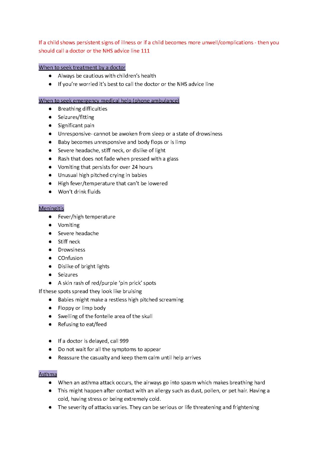 Seeking treatment- Child development GCSE