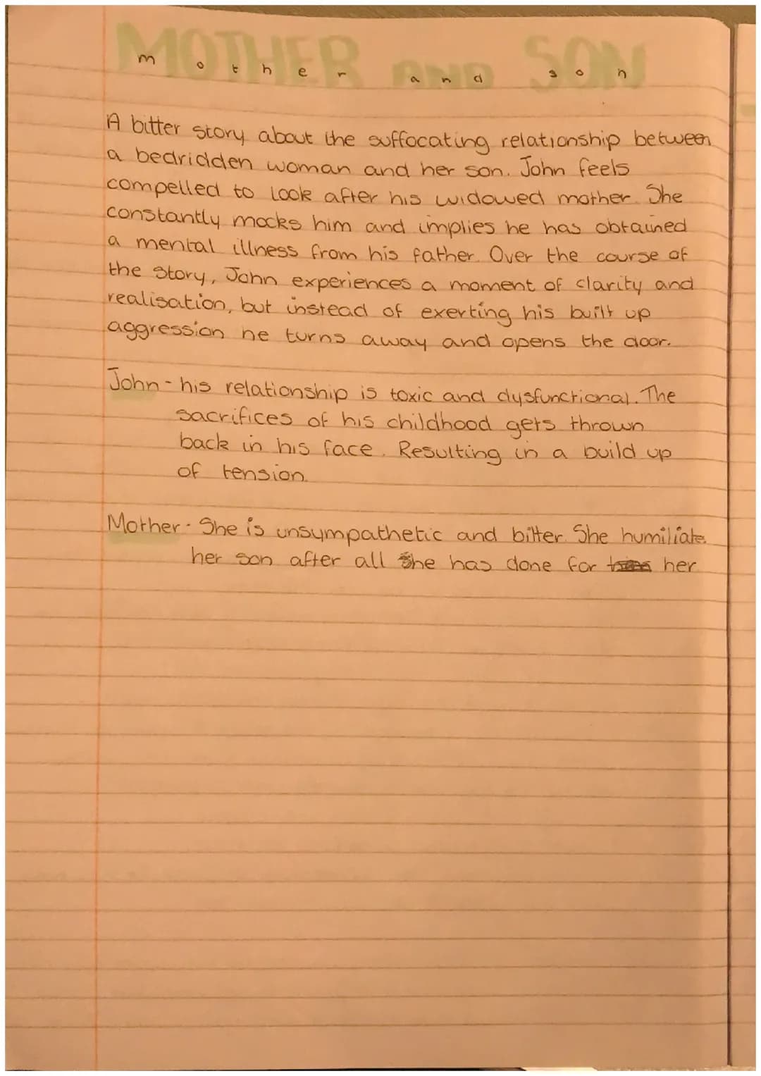0
e
n
A bitter story about the suffocating relationship between
a bedridden woman and her son. John feels
compelled to look after his widowe