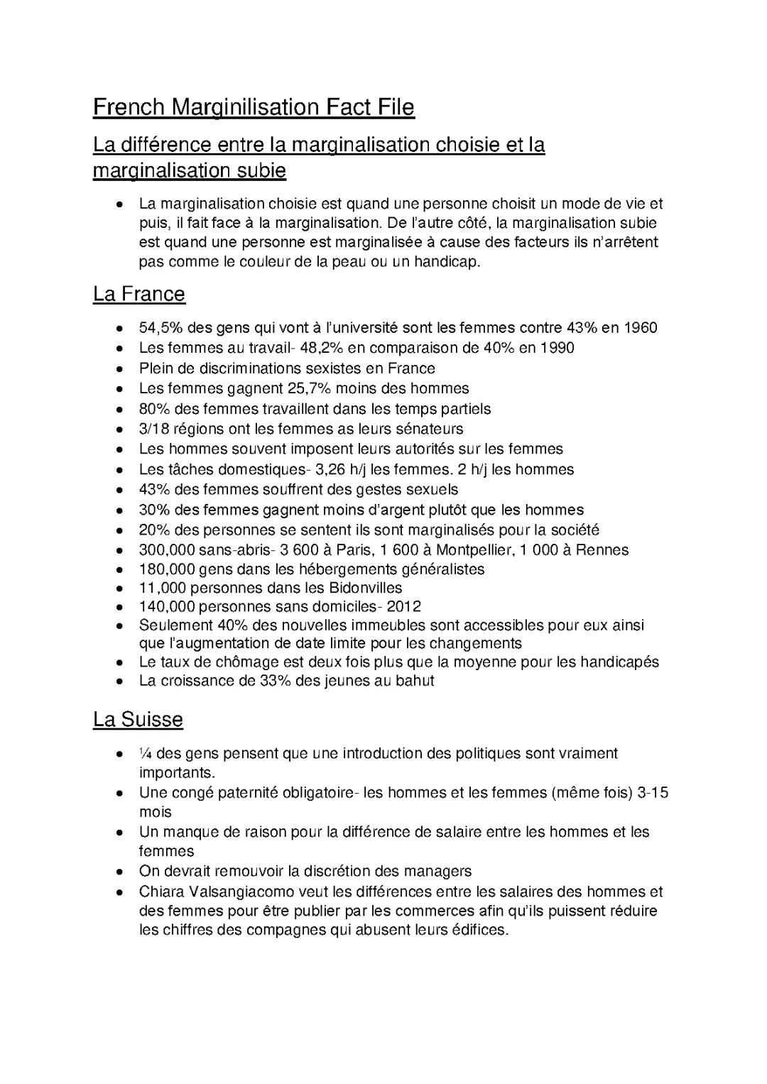 French Marginalisation Fact file