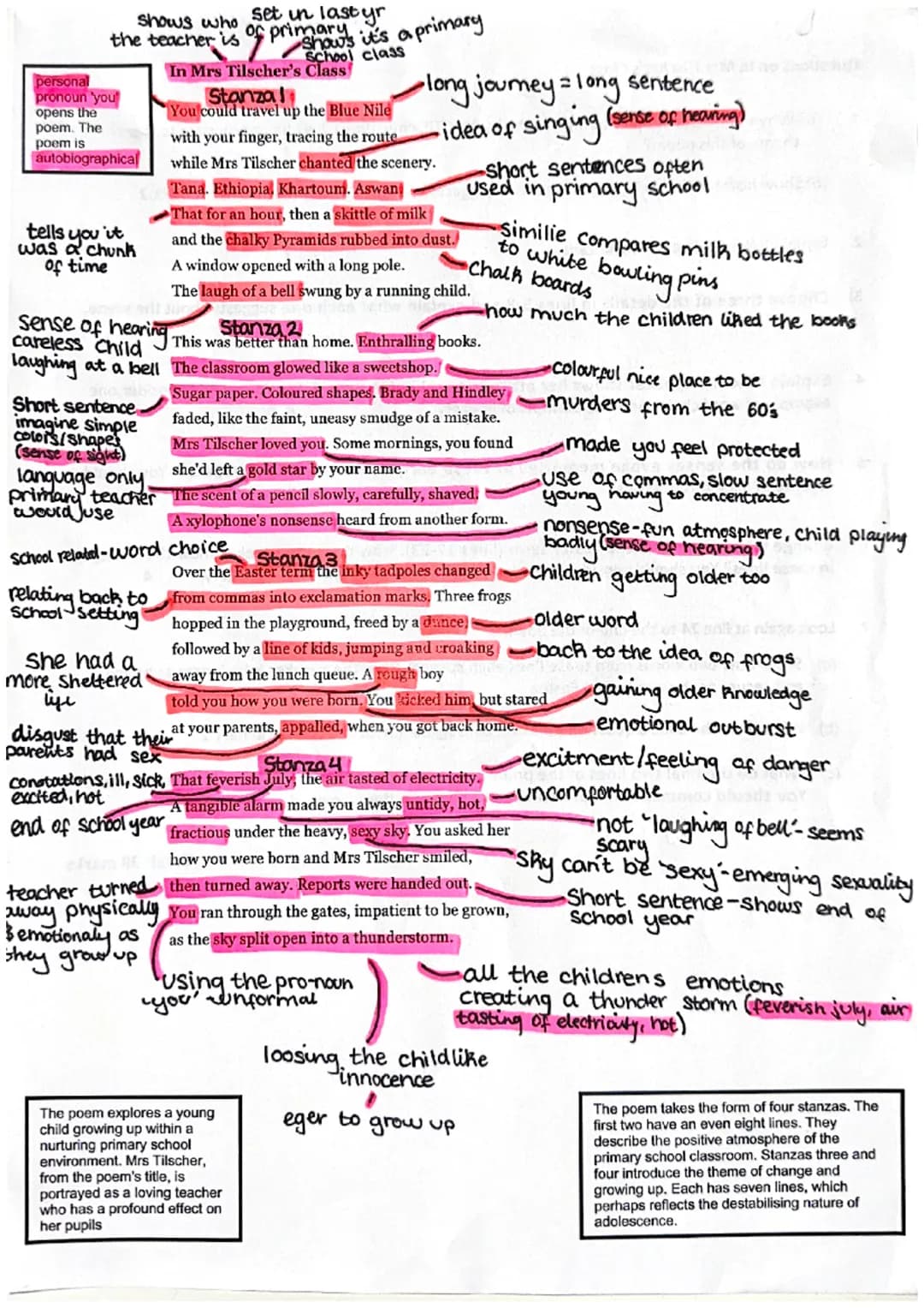 shows who
set in last yr
the teacher is of primary it's a primary
personal
pronoun 'you
opens the
poem. The
poem is
autobiographical
tells y