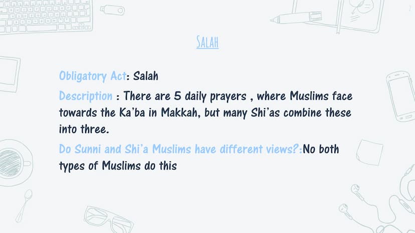 9
lan
THE 10 OBLIGATORY ACTS OF
SHIA ISLAM
O
H
7 2
all w
A
4
E
S P
z x
R
I ➜
₁2
Q
A
W
Z
D
R
C
V
U
8 N
M
K
0
L
SALAH
Obligatory Act: Salah
De