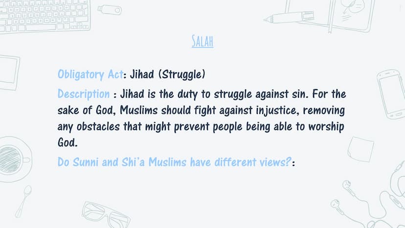 9
lan
THE 10 OBLIGATORY ACTS OF
SHIA ISLAM
O
H
7 2
all w
A
4
E
S P
z x
R
I ➜
₁2
Q
A
W
Z
D
R
C
V
U
8 N
M
K
0
L
SALAH
Obligatory Act: Salah
De