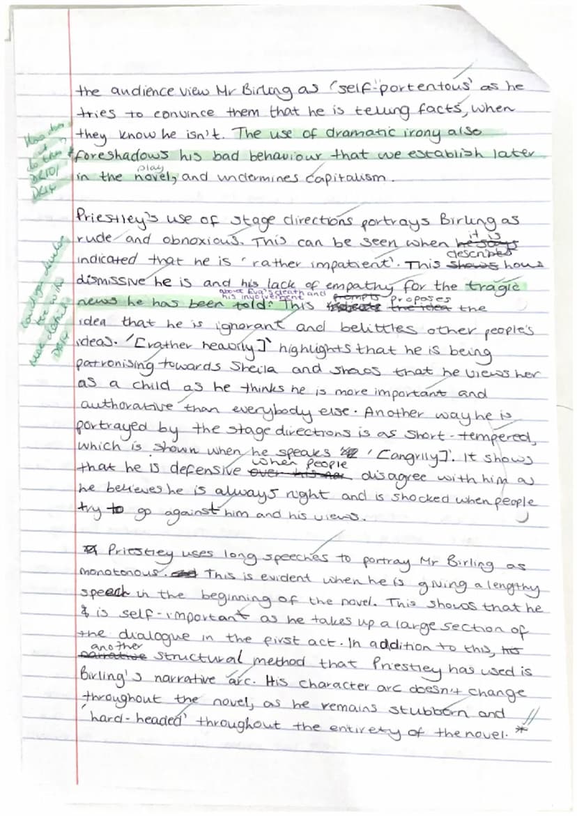 Mr Birling:
the
Priestley presents Mr Birling as unlikeable throughout
novel by using methods.
such as the way Mr Birling's.
Character is pr
