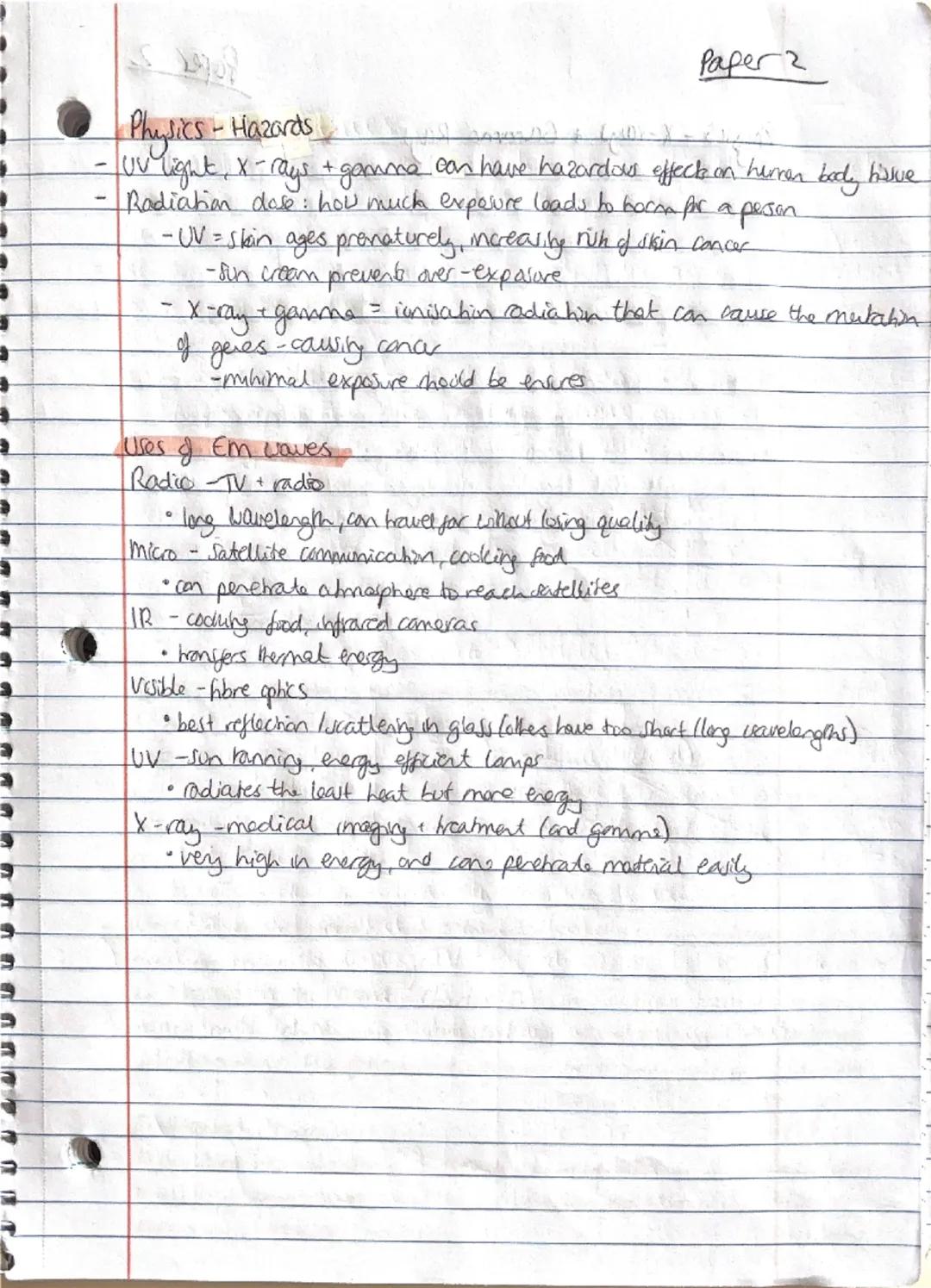 ## Paper 2

## Physics - Waves

- transfer energy from one place to another (without transferring matter)

- For waves to travel from one pl