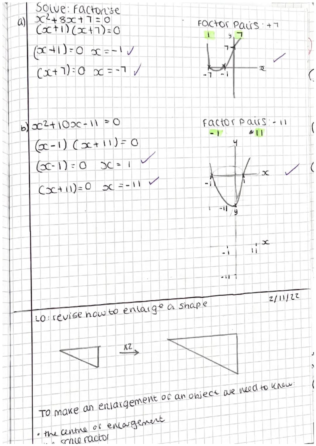 1/11/22
LO: to be able to solve quadratic equations.
starter:
factorise!
x²+7x+12=
(x+³)(x+4)
2x²-12x+ 20 =
(x-2)(x-10)
€
S₁ (x+4) (x+3) = 0