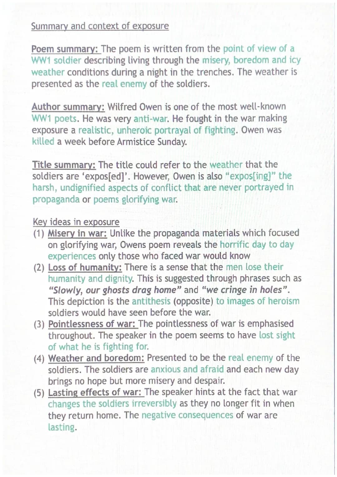 Exposure
Author: Wilfred Owen (1893-1918)
Power and conflict poetry Summary and context of exposure
Poem summary: The poem is written from t
